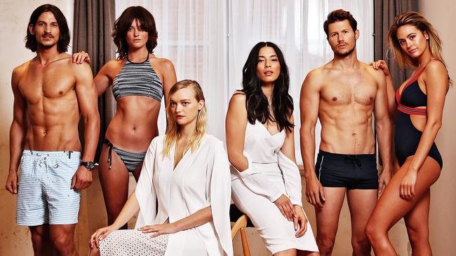 David Jones ambassadors Jarrod Scott, Montana Cox, Gemma Ward, Jessica Gomes, Jason Dundas and Jesinta Campbell. Picture: Sam Ruttyn