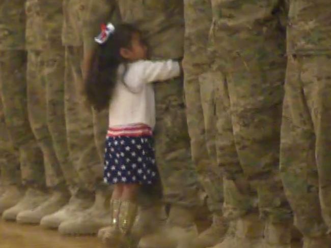 Returning soldier’s daughter can’t contain herself