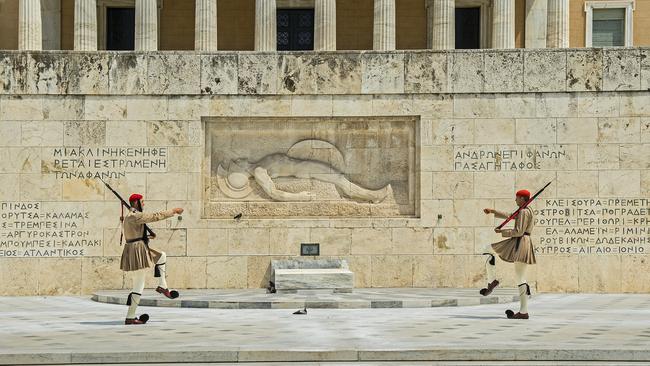 Guards in front of the Parliament building at Syntagma Square, Athens.