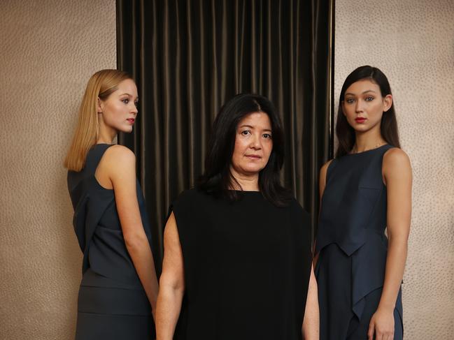 Fashion designer Lisa Ho pictured with Models Annie Rose on left and Valentina Sykes on right.