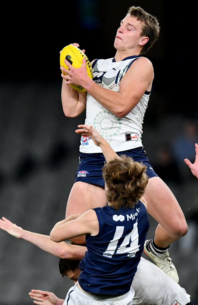 Sam Lalor takes a big mark against Vic Metro. Picture: Josh Chadwick/AFL Photos