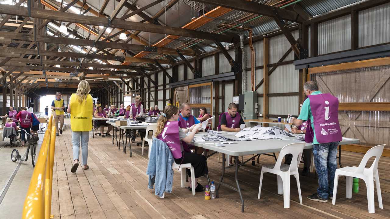 Vote counting in the Toowoomba Regional Council local government 2020 election continues at The Goods Shed, Sunday, March 29, 2020. Picture: Kevin Farmer