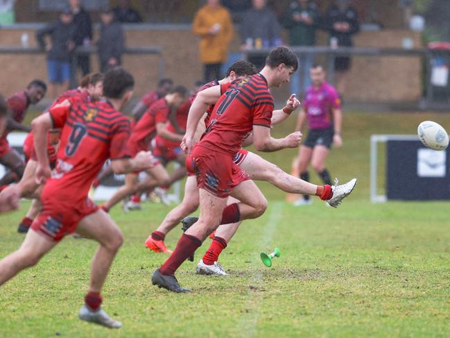 Play restarts. Picture: DC Sports Photography. NRRRL First Grade Round 5 at Kingsford Smith Park. Ballina between the Ballina Seagulls vs Byron Bay Red Devils. 11 August 2024
