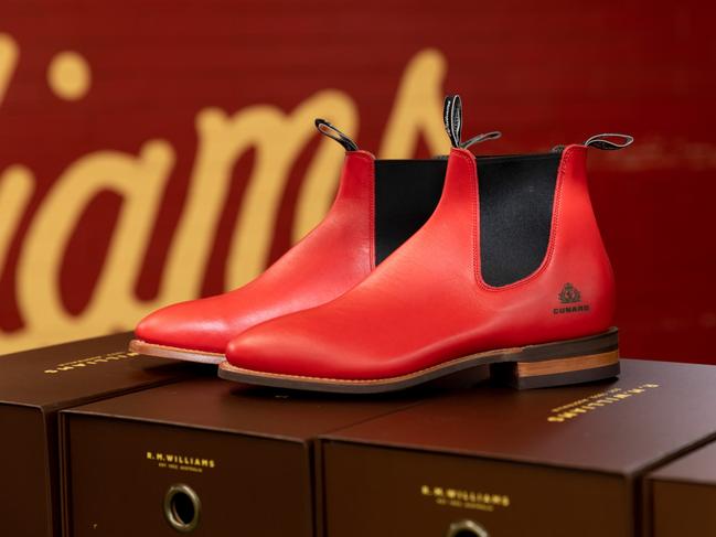 Red RM Williams boots ready for deployment to Cunard as part of its new Bellboy uniforms. For T+I