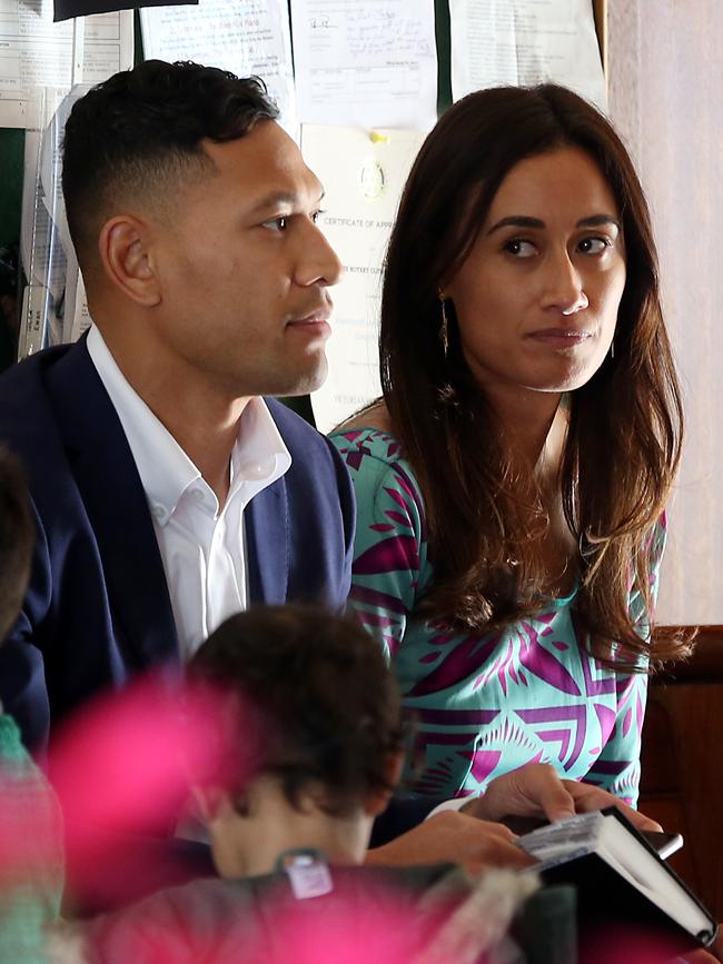 Israel Folau and his wife Maria at church on Sunday in Kenthurst, Sydney. Picture: Jane Dempster