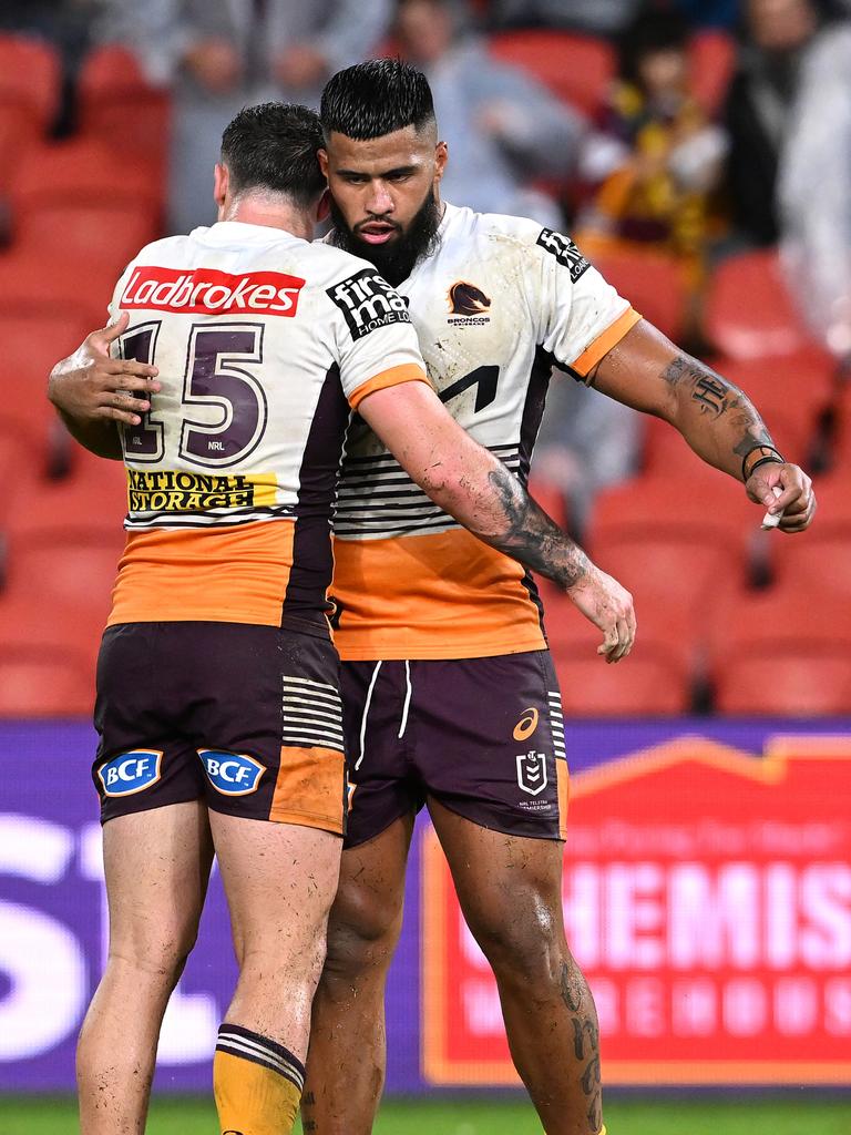 Payne Haas after brisbane’s win over the Knights. Picture: Bradley Kanaris/Getty