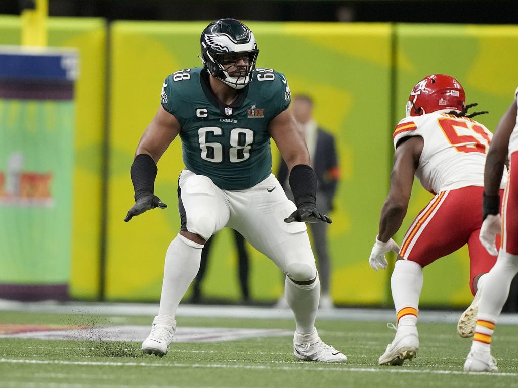 Philadelphia Eagles offensive tackle Jordan Mailata (68) blocks against the Kansas City Chiefs. Picture: AP Photo/Doug Benc