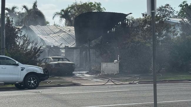 The remains of the house in Mooney St, Gulliver, that was engulfed in a fire overnight. Picture: Daniel Shirkie