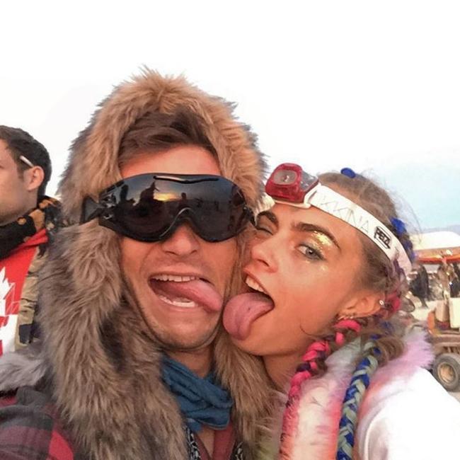 American actor Scott Eastwood and British model Cara Delevingne ... “Look at this little gem I found in the Burn. I had an amazing time there. I recommend it to anyone who wants a life changing cultural expierence that will expand your mind.” Picture: Instagram