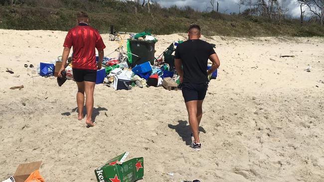 Approximately 200 backpackers have allegedly gathered at an illegal beach party in Byron Bay on the NSW north coast. Pictured is a pile of rubbish left at Belongil Beach following the Boxing Day party. Picture: Supplied