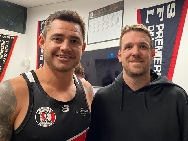 Dane Swan and Aaron Edwards ahead of their first match at St Kilda City.