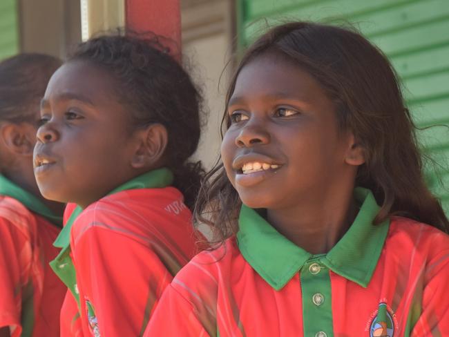 Milingimbi Community Education Centre students celebrate the school's 50th anniversary of bilingual education. Picture: Sierra Haigh