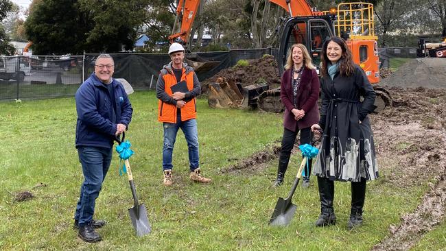 Construction is about to begin on Lyrebird College in Coldstream. Yarra Ranges Mayor Richard Higgins with Julie Kugler and Melissa Handbury.