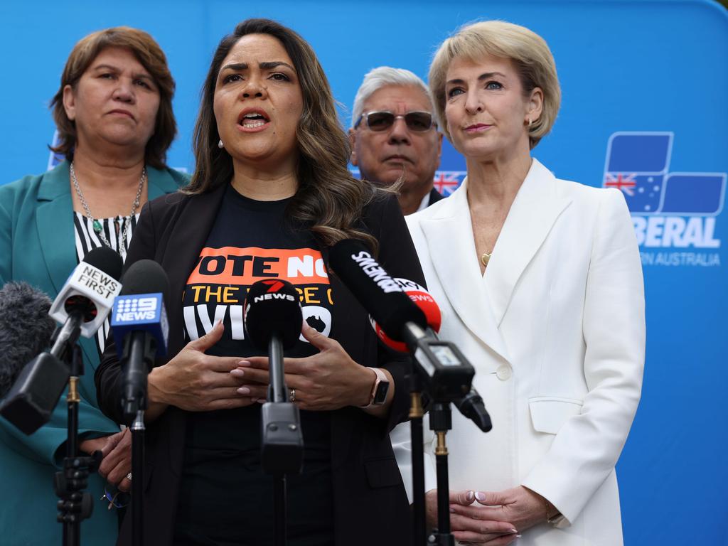From left: Kerrynne Liddle, Jacinta Nampijinpa Price, Warren Mundine and Michaelia Cash are among members of the Opposition who are part of the No campaign. Picture: file image