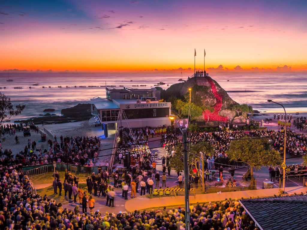 Anzac Day Dawn Service at Elephant Rock in Currumbin on the Gold Coast. Photo: Facebook