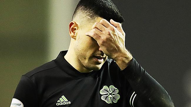 EDINBURGH, SCOTLAND - NOVEMBER 21: Tom Rogic of Celtic is seen at full time during the Ladbrokes Scottish Premiership match between Hibernian and Celtic at Easter Road on November 21, 2020 in Edinburgh, Scotland. Sporting stadiums around the UK remain under strict restrictions due to the Coronavirus Pandemic as Government social distancing laws prohibit fans inside venues resulting in games being played behind closed doors. (Photo by Ian MacNicol/Getty Images)