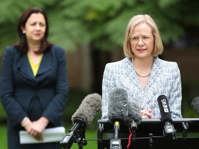 Premier Annastacia Palaszczuk and chief health officer Janette Young during a press conference at Parliament House.  Pic Peter Wallis