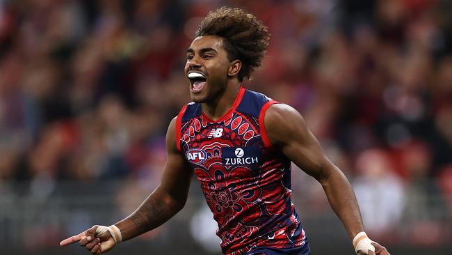 Kysaiah Pickett helped turn the game around for the Demons. Picture: Cameron Spencer/AFL Photos/via Getty Images