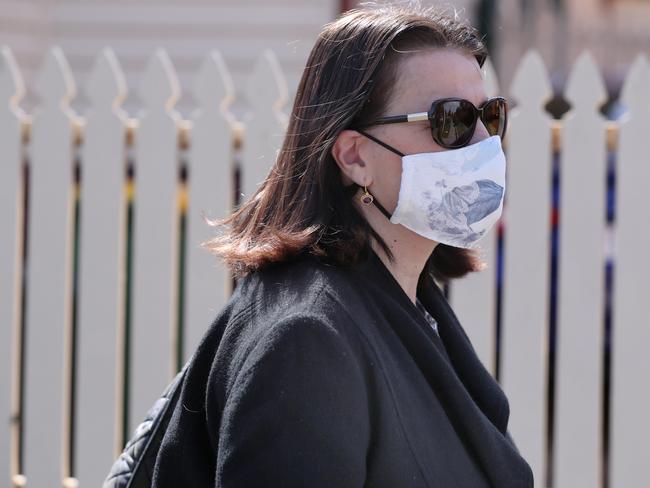 Jenny Mikakos leaves her house in Thornbury after resigned from parliament. Picture: David Crosling