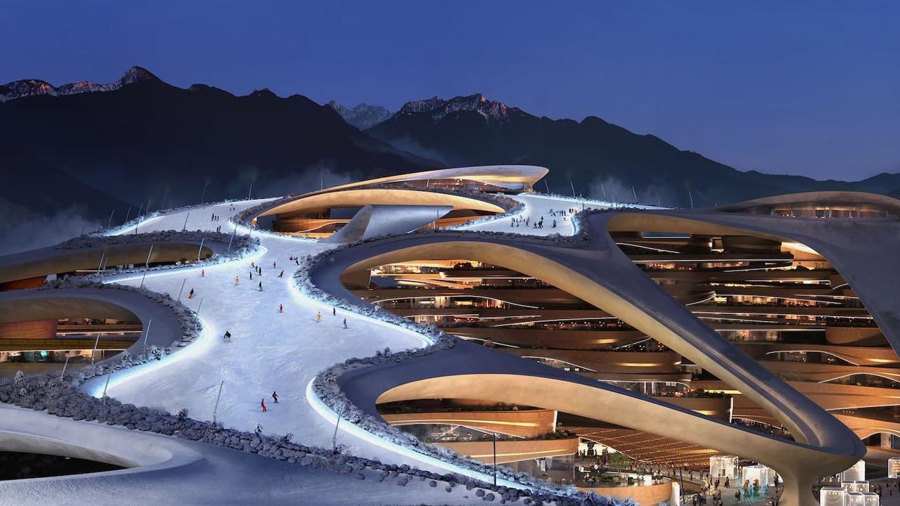 Skiing above the clouds, in a desert, on artificial ski slopes on artificial now. It’s all part of the luxury lifestyle intended to attract the world’s rich and famous to move to Saudi Arabia. Picture: NEOM