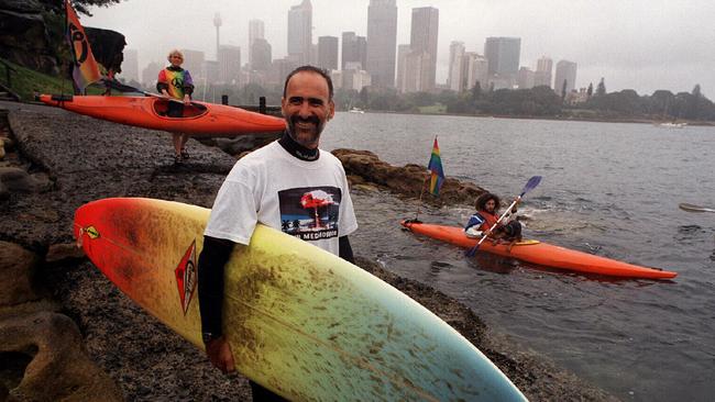 NSW Greens MP Ian Cohen at a Sydney anti nuclear protest in 1995.