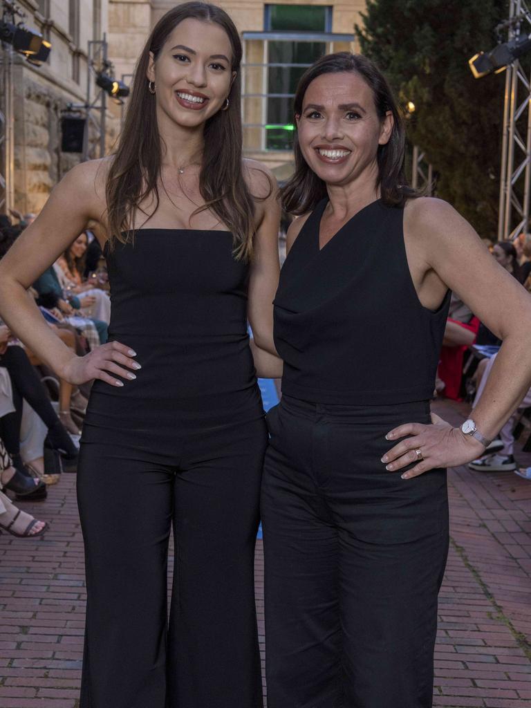 Paula Smolicz and Olenka Smolicz at the Adelaide Art Gallery, Adelaide Fashion Week. Picture: Kelly Barnes