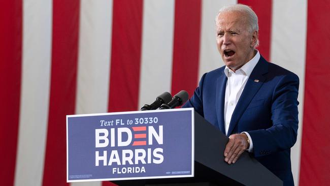 Joe Biden speaks at a rally in Florida, a swing state that Donald Trump wrested from the Democrats in 2016. Picture: AFP