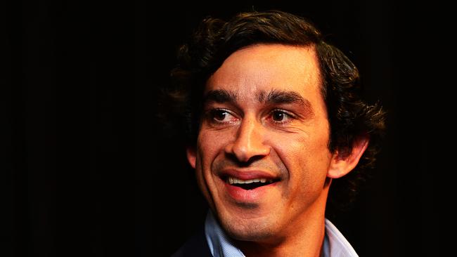 Johnathan Thurston speaks during his farewell tour. Picture: Zak Simmonds