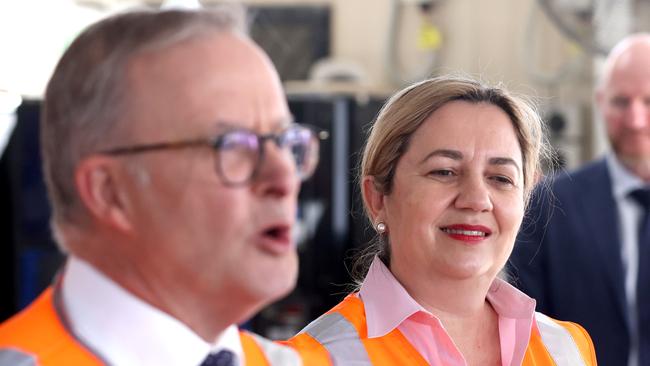 Anthony Albanese, Prime Minister, with Annastacia Palaszczuk, Premier of Queensland, visiting the Cross River Rail project, WOOLLOONGABBA,  on Wednesday 17th August 2022 - Photo Steve Pohlner