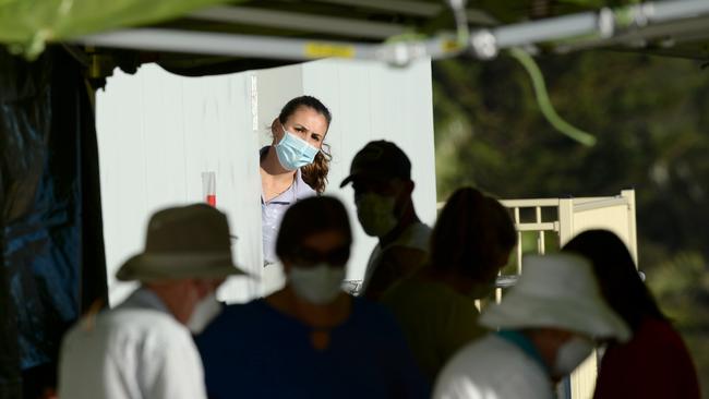 Queues were already long at 7am at Mona Vale Hospital. Picture: NCA NewsWire/Jeremy Piper