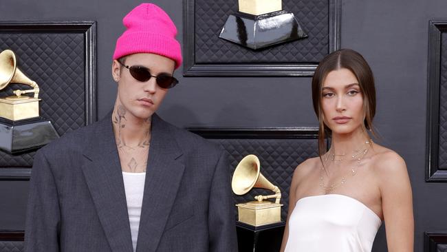 Justin Bieber and Hailey Bieber at the Grammy Awards in 2022 where she shook off rumours she was pregnant.