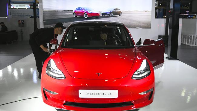 A Tesla Model 3 at the Seoul Motor Show in Goyang, northwest of Seoul. Picture: AFP