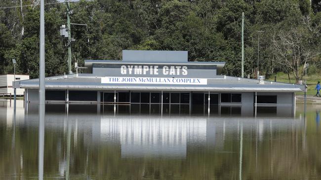 Gympie Cats Football oval and clubhouse was one of many sporting facilities inundated during Gympie’s flood events. Photo: Lachie Millard