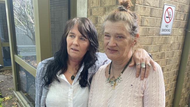 Sisters Fran Perkins and Tanya Marshall outside the Mt Barker Magistrates Court. Picture: Patrick James