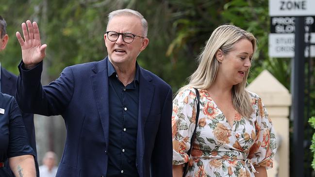 Labor leader Anthony Albanese and partner Jodie Haydon attend Easter Sunday service at St Monica’s Cathedral in Cairns, Queensland on day 6 of the federal election campaign. Picture: Toby Zerna