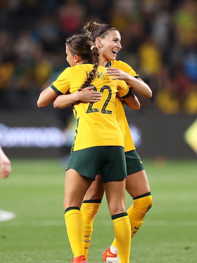 Debutant Bryleeh Henry and Steph Catley.