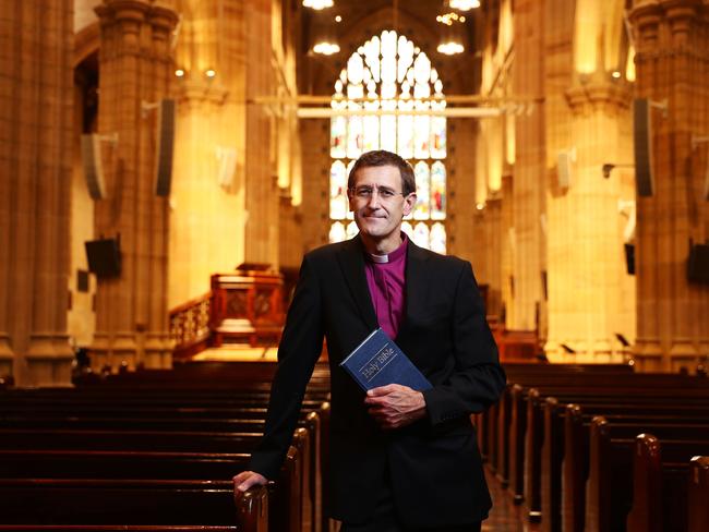 16/4/19: Anglican Bishop Michael Stead at St Andrews Cathedral in Sydney. Michael Stead is the Bishop of South Sydney and Chairman of the religious freedom reference committee for Sydney Diocese. John Feder/The Australian.