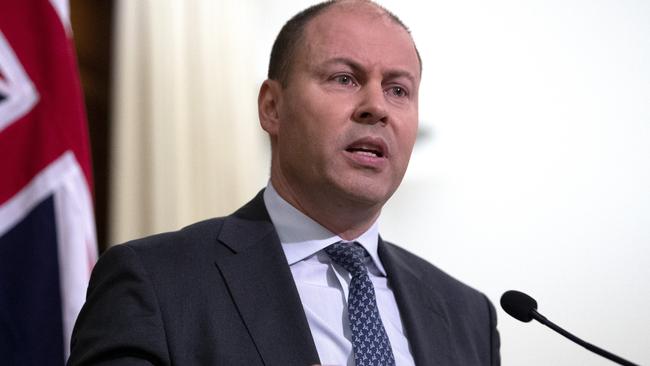 Treasurer Josh Frydenberg speaking at a press conference in Melbourne. Picture: NCA NewsWire / David Geraghty