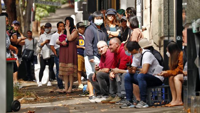 Lines of unemployed outside Centrelink centres point to problems ahead for the economy, and markets. Picture: Sam Ruttyn