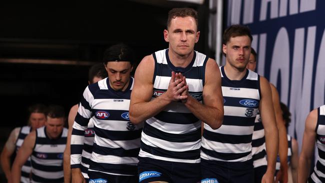 Geelong legend Joel Selwood will lead the Cats into another grand final this weekend. Picture: Michael Klein