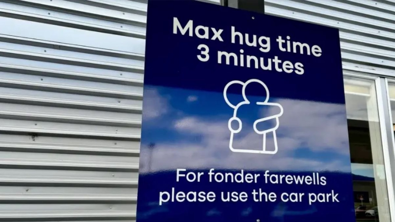 A hugging time limit has been introduced at this airport.