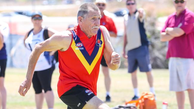 Rob Johnstone takes part in the sprint competition at the 2019 AFL Masters National Carnival in Townsville. He will play in his fifth carnival at the 2022 edition. Picture: Dominic Chaplin/Pinecreek Pictures