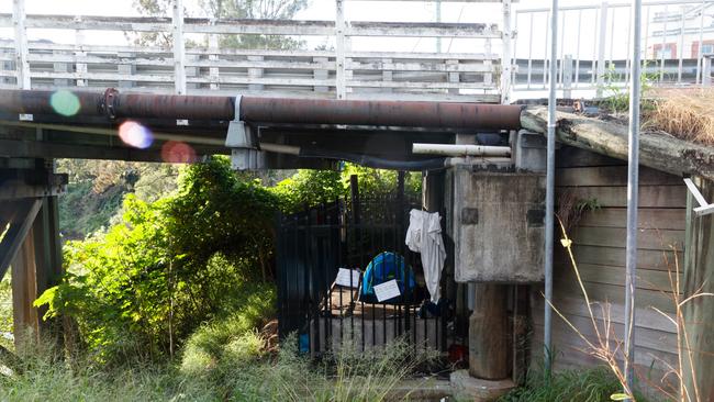 Lismore. A tent sits under a bridge on the edge of town, homeless people and drug users are said to often live in tents along the river. Picture: David Swift