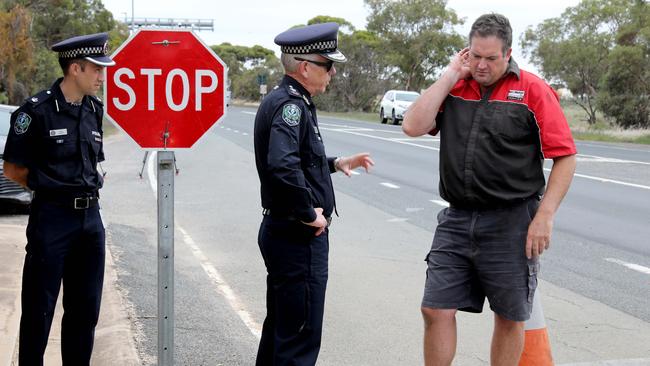 Police Commissioner Grant Stevens at the Pinnaroo border checkpoint in March. Picture: Dean Martin