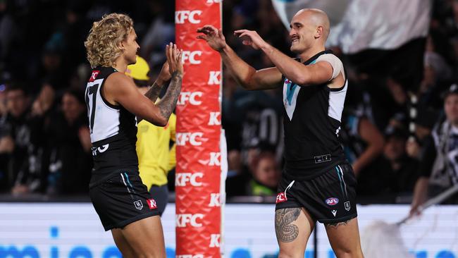 Quinton Narkle and Sam Powell-Pepper. Picture: James Elsby/AFL Photos