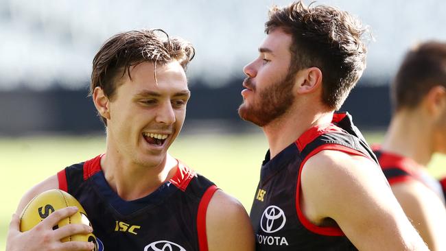 LUCKY PAIR: Out-of-contract Crows duo Jake Lever and Mitch McGovern can expect keen bidding for their signatures, particularly from teams in their home states of Victoria and WA respectively. Picture: Picture Sarah Reed