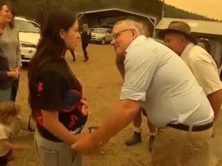 Zoey Salucci McDermott did not want to shake PM Scott Morrison’s hand after losing her home. Picture: 9 News