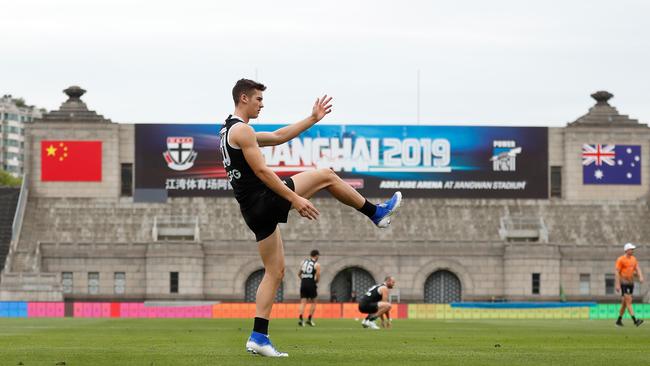 Power rookie Connor Rozee acclimatises at Jiangwan Stadium on Thursday. Picture: Michael Willson/AFL Photos