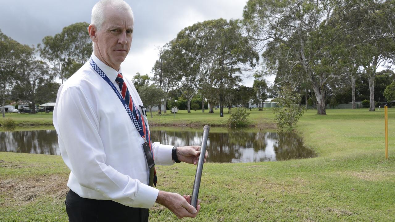 Toowoomba Detective Senior Sergeant Paul McCusker said police divers found this torsion bar in a dam at the Crows Nest Golf club about 100m behind Krishna Chopra's home. It was found on February 3, a few days after police launched an investigation into the woman's murder.