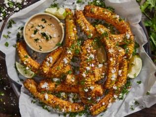 Made Famous on Social Media- Air Fried Corn Ribs with Lime and Chipotle Crema, Cotija Cheese and Cilantro